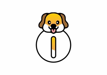 Fototapeta premium Cute dog head with I initial letter