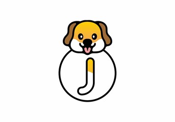 Cute dog head with J initial letter