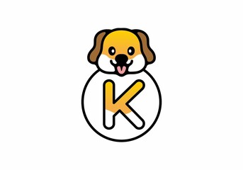 Cute dog head with K initial letter