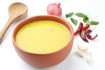 daal or yellow lentil soup or toor daal. Indian staple pulse.