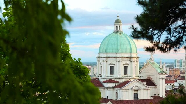 A view of the Duomo Chapel in Brescia from the Castle, Lombardia, Italy. Italian cultural and environmental heritage. Italian tourist destinations.