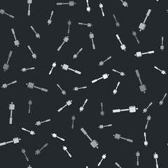 Grey Marshmallow on stick icon isolated seamless pattern on black background. Vector Illustration