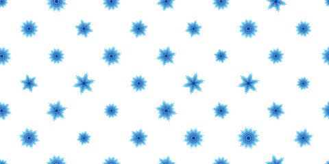 Winter seamless pattern with blue snowflakes on white background. Vector illustration for fabric, textile wallpaper, posters, gift wrapping paper. Christmas vector illustration. Falling snow