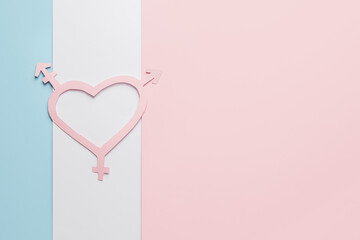 Symbol of transgender in shape of heart on color background