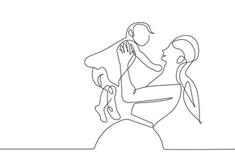Happy Family Continuous Line Art Drawing. Happy Family Abstract Line Drawing Minimalist Illustration. Vector EPS 10.	