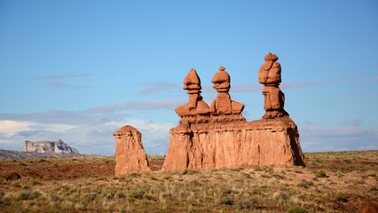 The dramatically-eroded three sisters hoodoos  at   goblin valley state park, utah    