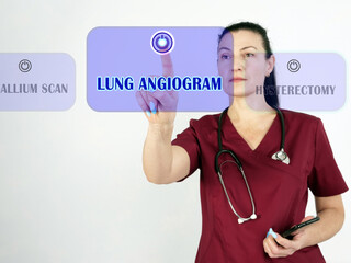  LUNG ANGIOGRAM text in menu. internist looking for something at cellphone.
