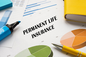 Financial concept meaning PERMANENT LIFE INSURANCE with phrase on the page. - obrazy, fototapety, plakaty