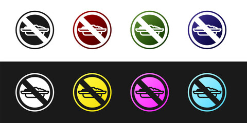 Set Food no diet icon isolated on black and white background. Healing hunger. Vector