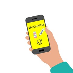 Electronic passport of vaccination. Certificate, card or passport covid 19 in hand coronavirus color icon. Immune for traveling. Symbol for: illustration, logo, design, web, dev, ui, ux. Vector EPS 10