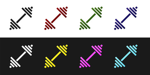 Set Dumbbell icon isolated on black and white background. Muscle lifting icon, fitness barbell, gym, sports equipment, exercise bumbbell. Vector