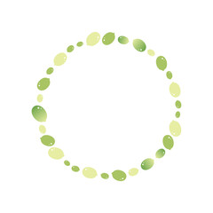 Cartoon style vector round frame template, background with green raw shelled pumpkin seeds for food design.