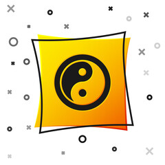 Fototapeta premium Black Yin Yang symbol of harmony and balance icon isolated on white background. Yellow square button. Vector