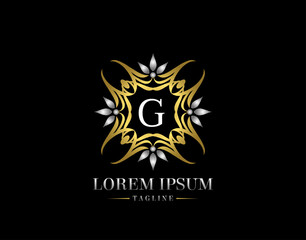  Letter G Golden Luxury Badge Logo Design. Graceful Ornate Icon Vector Design.