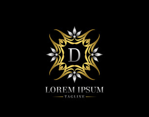  Letter D Golden Luxury Badge Logo Design. Graceful Ornate Icon Vector Design.