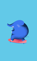 happy elephant cartoon playing surf skate