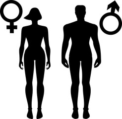 Male and female symbols. Silhouette of a woman and a man