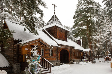 The gates of the temple complex of the Smolensk Icon of the Mother of God in the city of Dubna on a cold winter day