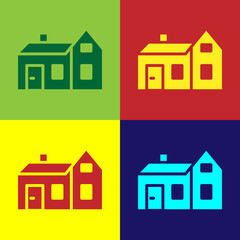 Pop art House icon isolated on color background. Home symbol. Vector
