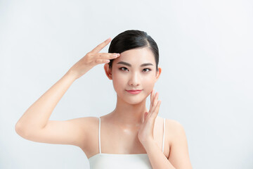 Beauty portrait of young Asian woman on white background