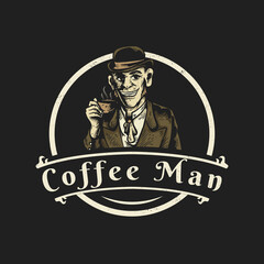 Obraz premium coffee man vintage logo design.