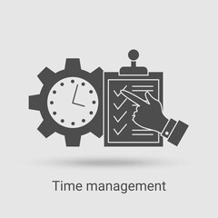 Time management icon.Time control and task scheduling.Vector illustration of the thin line icon.Black on a white background.Glyph silhouette.