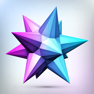 Multicolored star. Volume polyhedron. 3d object, geometry shape, mesh version, abstract vector element