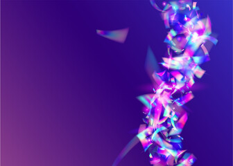 Carnival Background. Hologram Glare. Laser Realistic Wallpaper. Flying Art. Disco Element. Holographic Sparkles. Purple Metal Confetti. Fiesta Foil. Violet Carnival Background