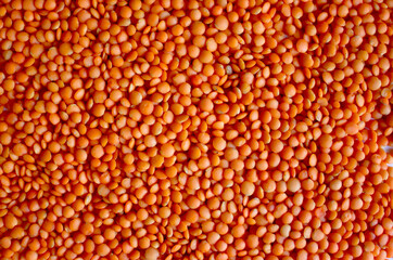 background of red lentils on white background