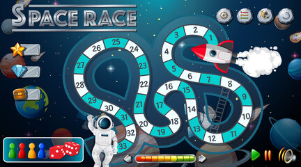Snake and ladders game template with space theme