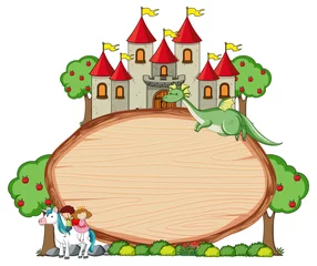 Fotobehang Blank wooden banner with fairy tale cartoon character and elements isolated © GraphicsRF