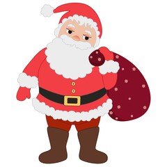 Santa Claus with a bag of gifts. Collage for the design of greeting cards, stickers, magnets, printing on fabric. Vector. Close-up.