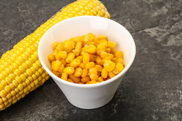 Sweet yellow corn in the bowl