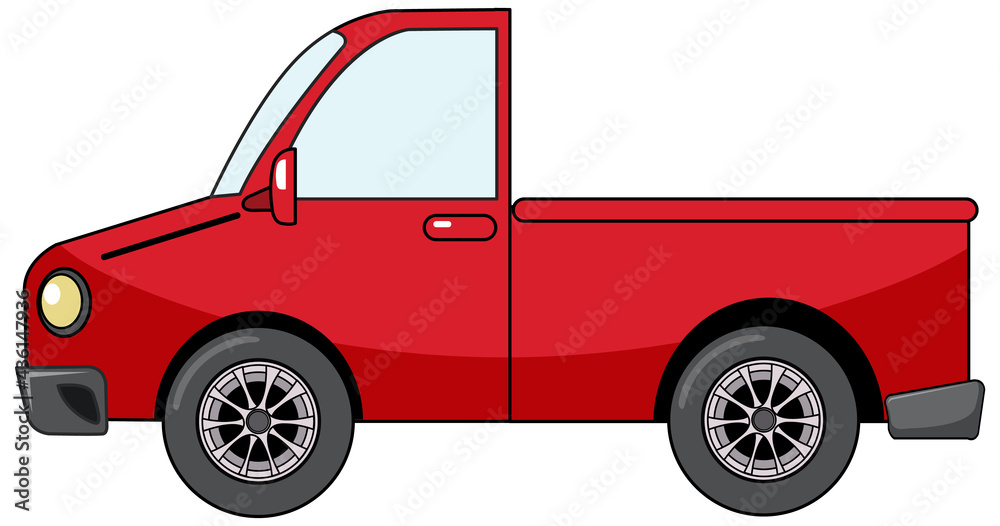 Wall mural Red pick up car in cartoon style isolated on white background