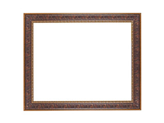 Wooden brown golden frame for paintings. Isolated on white