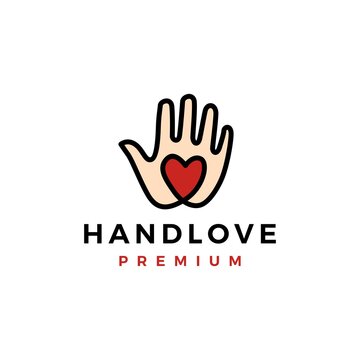 hand love palm care heart logo vector icon illustration