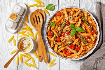 Baked Penne Pasta with Ground Turkey, Asparagus