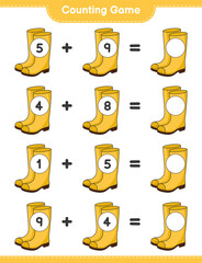 Counting game, count the number of Rubber Boots and write the result. Educational children game, printable worksheet, vector illustration
