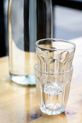 Empty transparent glass on the table.