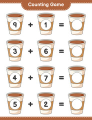 Counting game, count the number of Coffee Cup and write the result. Educational children game, printable worksheet, vector illustration