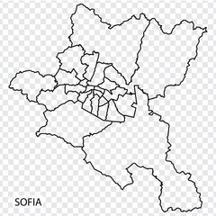 High Quality map of Sofia is a capital  Bulgaria, with borders of the districts. Map of Sofia for your web site design, app, UI. EPS10.