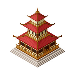 Pagoda as Tiered Tower with Multiple Eaves as Asian Architecture Isometric Vector Illustration