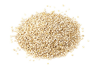 pile of quinoa seeds closeup on white