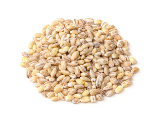 handful of pearl barley groats closeup on white