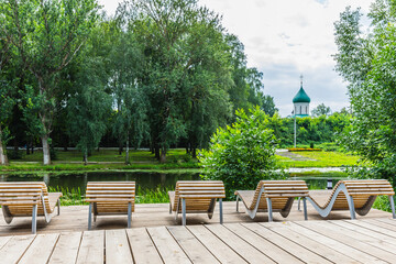 City park in the center of Pereslavl-Zalessky, Russia
