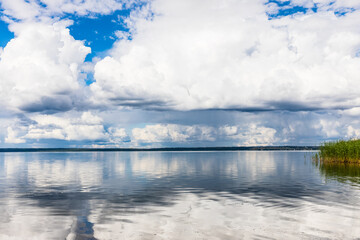 Obraz premium Lake Pleshcheyevo in the Pleshcheyevo National Park near Pereslavl-Zalessky, Russia. The lake is well known for camping, swimming, and fishing.