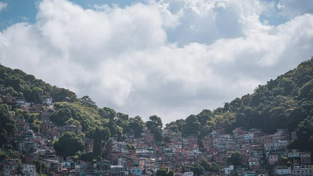 Timelapse Of Cloud Formations Passing Over Hillside Favela Houses, Rio de Janeiro