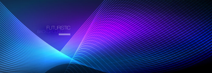 Fototapeta premium Abstract neon glowing light in the dark with waves. Shiny magic energy and motion concept, vector abstract wallpaper background