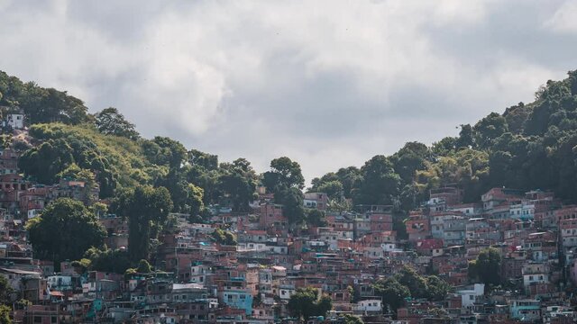 Timelapse Of Cloud Formations Passing Over Hillside Favela Houses, Rio de Janeiro