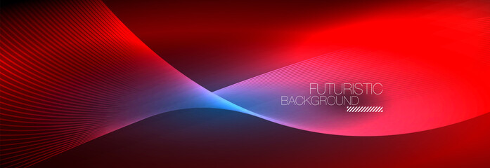 Abstract neon glowing light in the dark with waves. Shiny magic energy and motion concept, vector abstract wallpaper background
